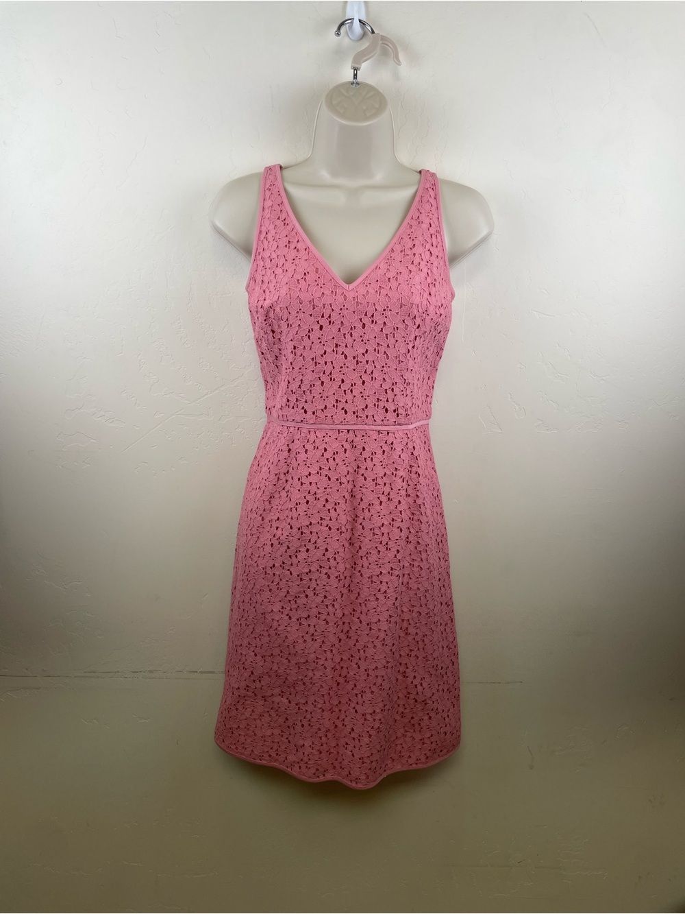 Ann Taylor Pink Lace V-Neck A-Line Dress